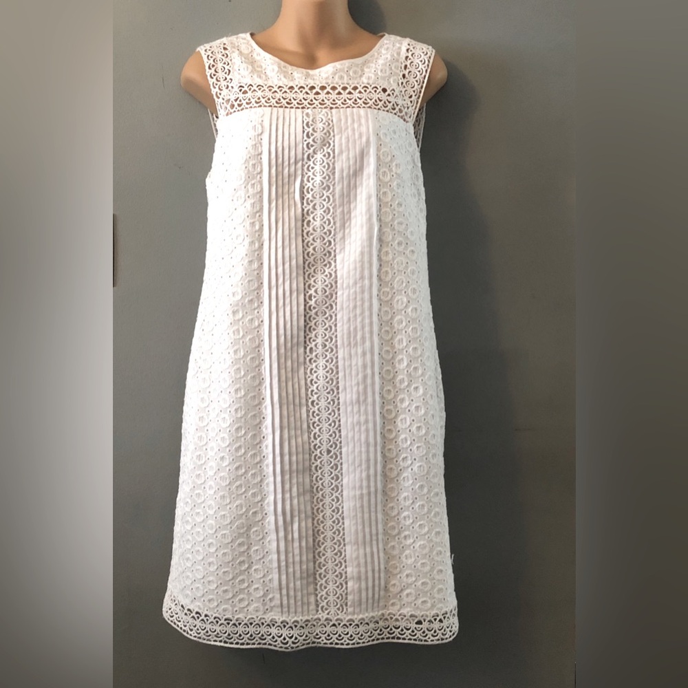 Adrianna Papell White Embroidered Lace Dress